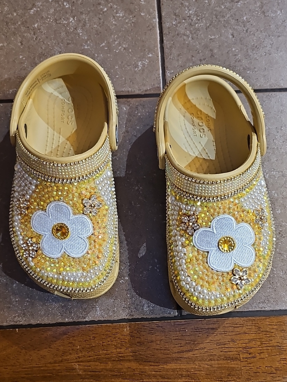 CROCS Yellow Beaded Flower Clogs for Kids